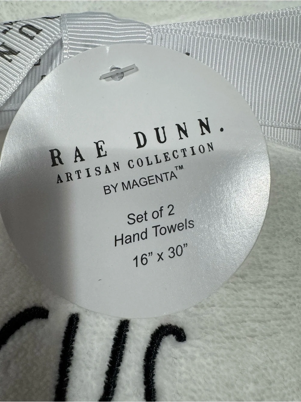 Rae Dunn Hocus Pocus White Hand Towel with Orange Trim Set of 2 NEW